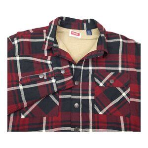 Wrangler Mens Red Plaid Sherpa-Lined Flannel Shirt Large Shacket